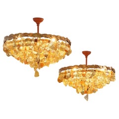 Large Custom Made Glass French Chandeliers in Colored Glass and Brass 