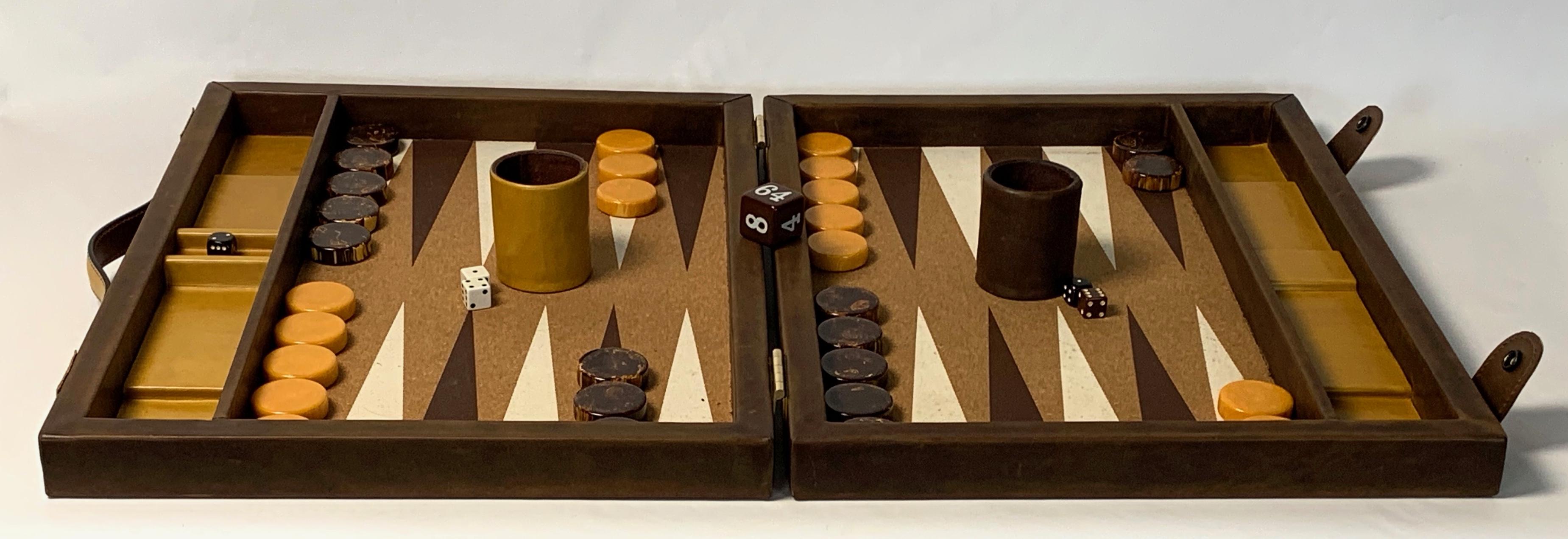 American Large Custom Made Leather Backgammon Set