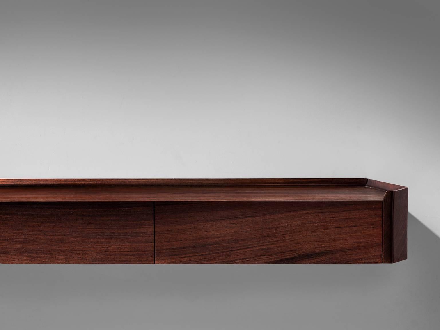 Mid-Century Modern Large Custom-Made Rosewood Wall Console