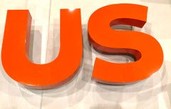 Large Custom Made US Metal Letters in Enameled Orange