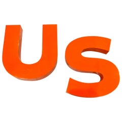 Large Custom Made US Metal Letters in Enameled Orange