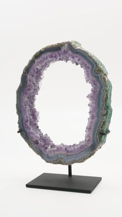 Large Custom Mounted Amethyst Mineral Geode Slice Specimen