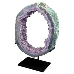 Large Custom Mounted Amethyst Mineral Geode Slice Specimen