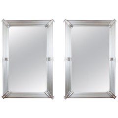 Großes Paar mundgeblasene Murano-Spiegel in Kristall/Silber:: zeitgenössisch