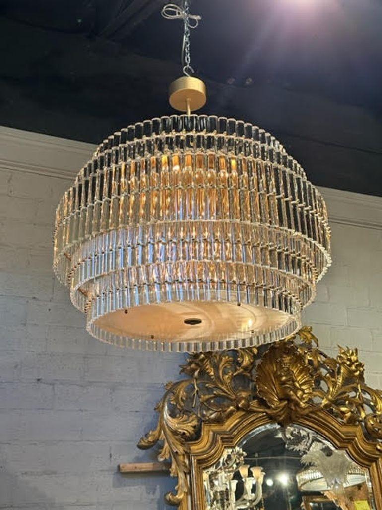 Italian Large Custom Murano Glass and Brass Drum Chandelier For Sale