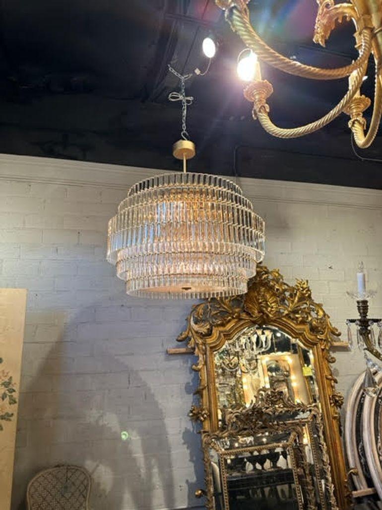 Large Custom Murano Glass and Brass Drum Chandelier For Sale 3