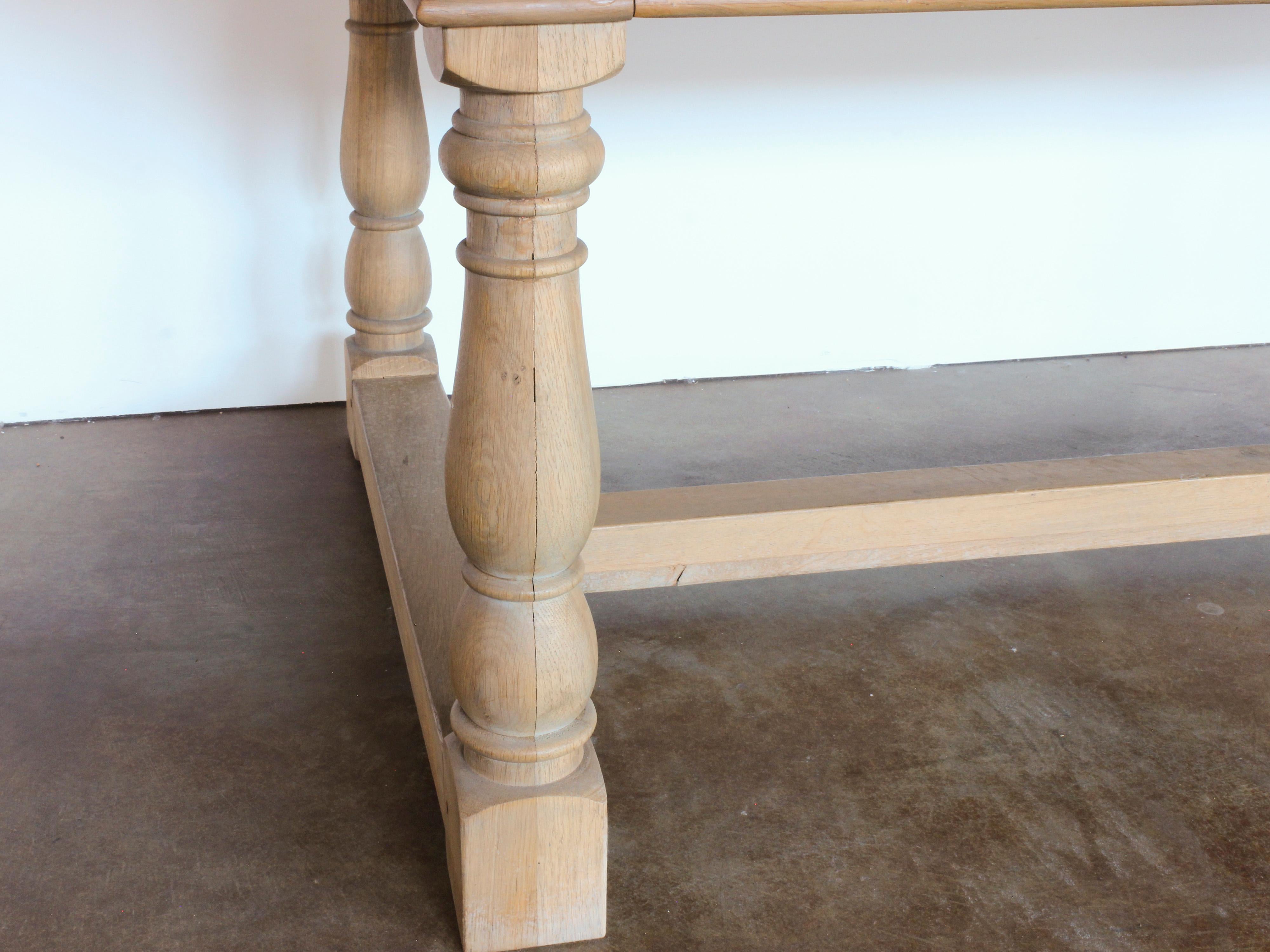 Large Custom Oak Plank-Top Dining Table with Carved Spindle Legs and Stretchers 10