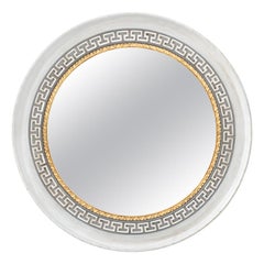 Large Custom Round Painted Greek Key Trim Mirror