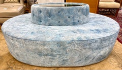 Large Custom Six Foot Upholstered Carolina Blue Velvet  Sofa Ottoman Banquette