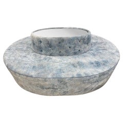 Large Custom Six Foot Upholstered Carolina Blue Velvet  Sofa Ottoman Banquette