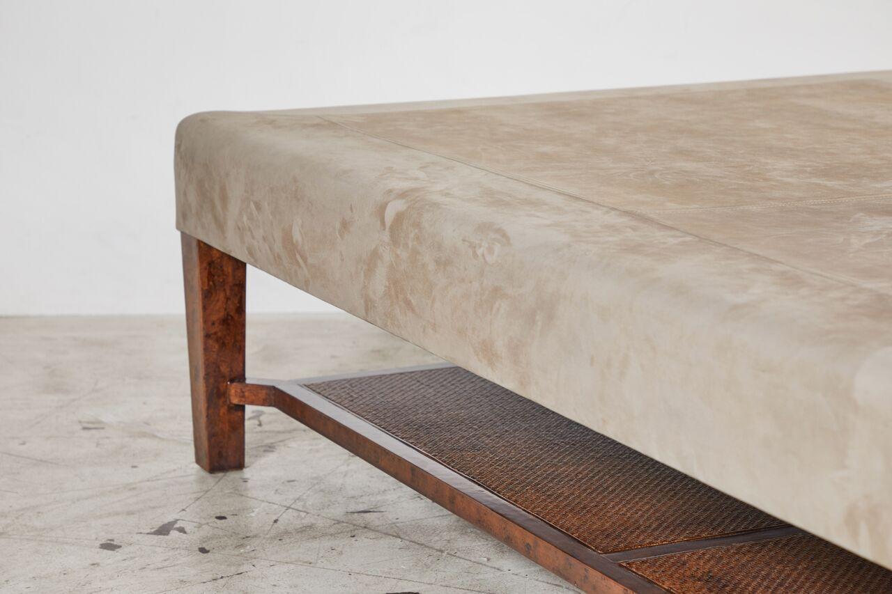American Large Custom Suede Coffee Table or Ottoman For Sale