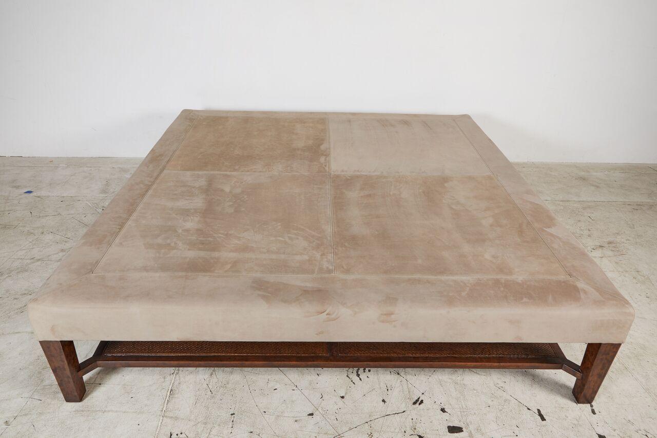Large Custom Suede Coffee Table or Ottoman In Good Condition For Sale In Los Angeles, CA