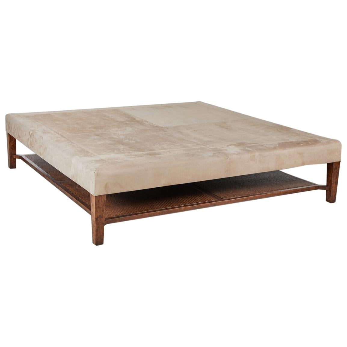 Large Custom Suede Coffee Table or Ottoman For Sale