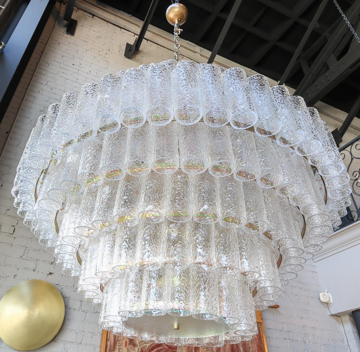 Large Custom Tiered Murano Chandelier with Clear Glass Tubes by Adesso Imports For Sale 2