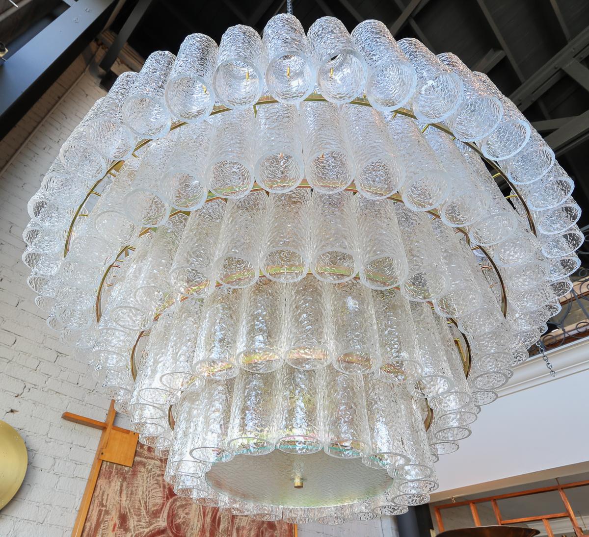 Large Custom Tiered Murano Chandelier with Clear Glass Tubes by Adesso Imports For Sale 1