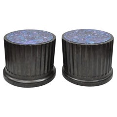 Large Custom Wooden Fluted Column Pedestal w/ Faux Purple Agate Painted Top Pair