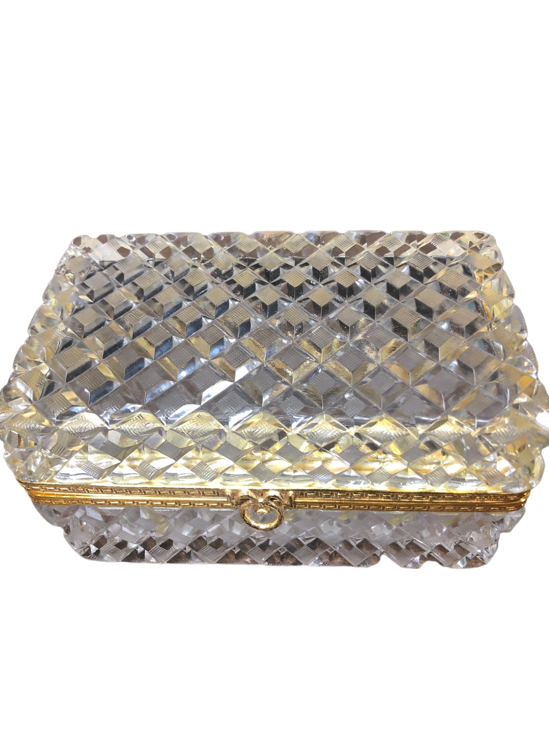 Large Cut Crystal Box with Gilt Bronze Mounts. Exceptionally large size makes this piece ideal for a number of different uses.