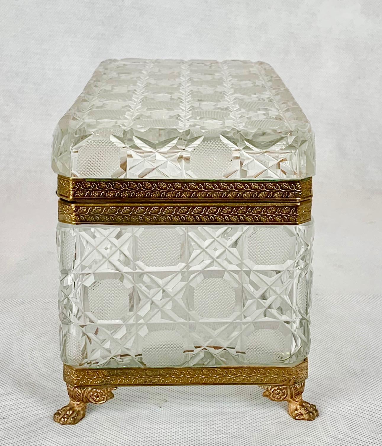Belle Époque  Large Cut Crystal Box with a Gilt Frame in the Cane or Hobnail Pattern