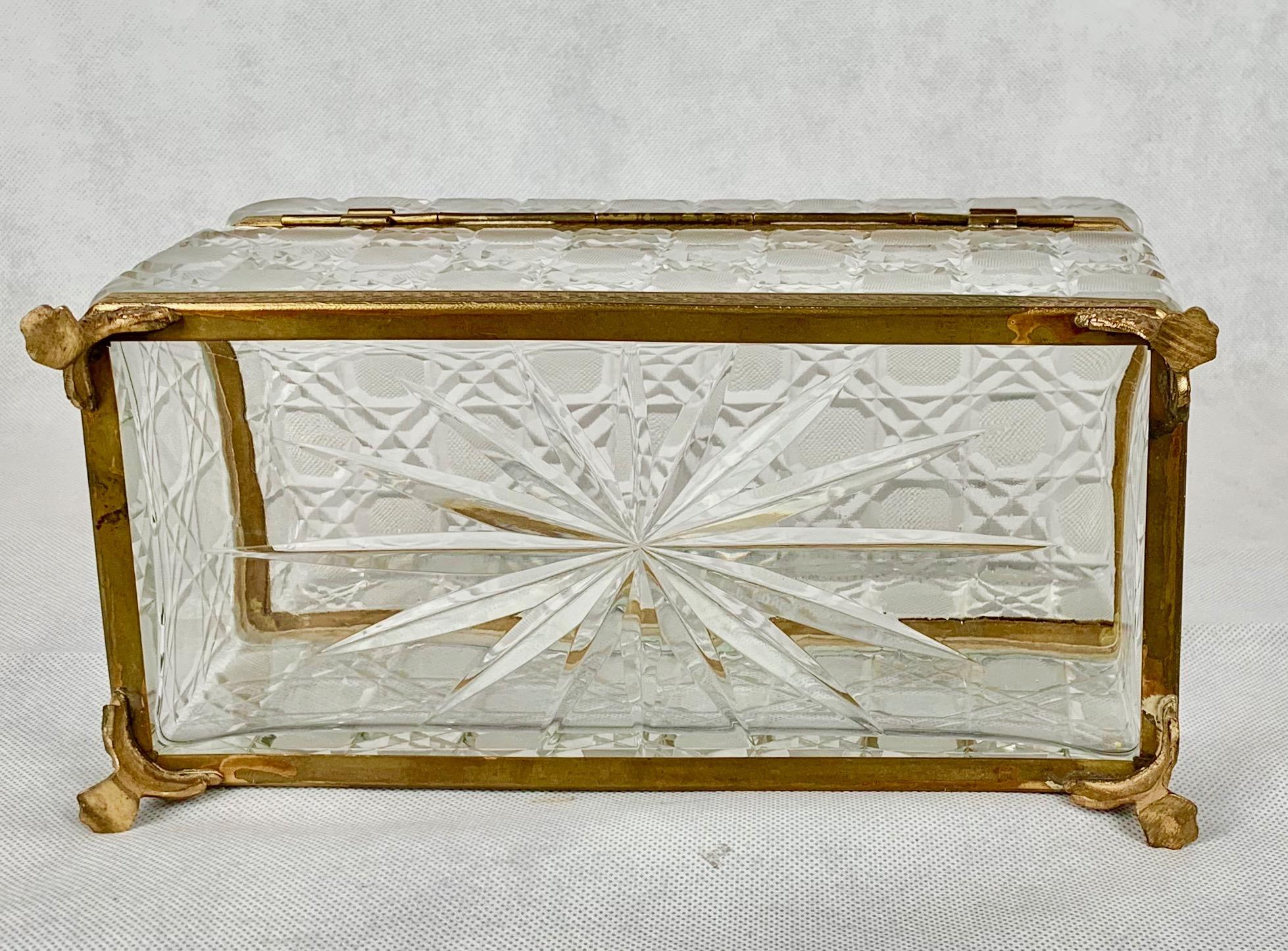  Large Cut Crystal Box with a Gilt Frame in the Cane or Hobnail Pattern In Good Condition In West Palm Beach, FL