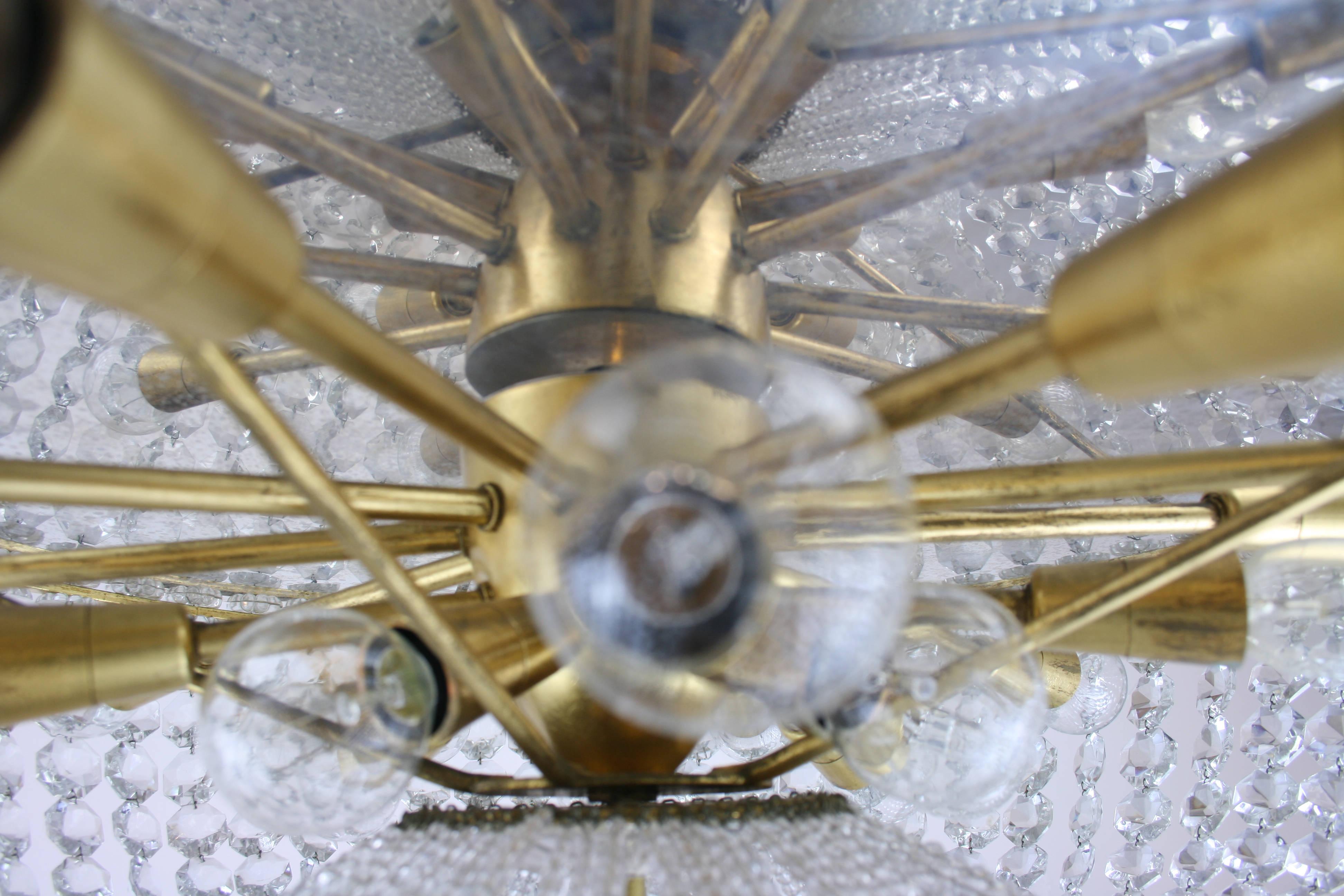 Large Cut Crystal Brass Chandelier in the Style of Lobmeyr, Vienna Pendant 4