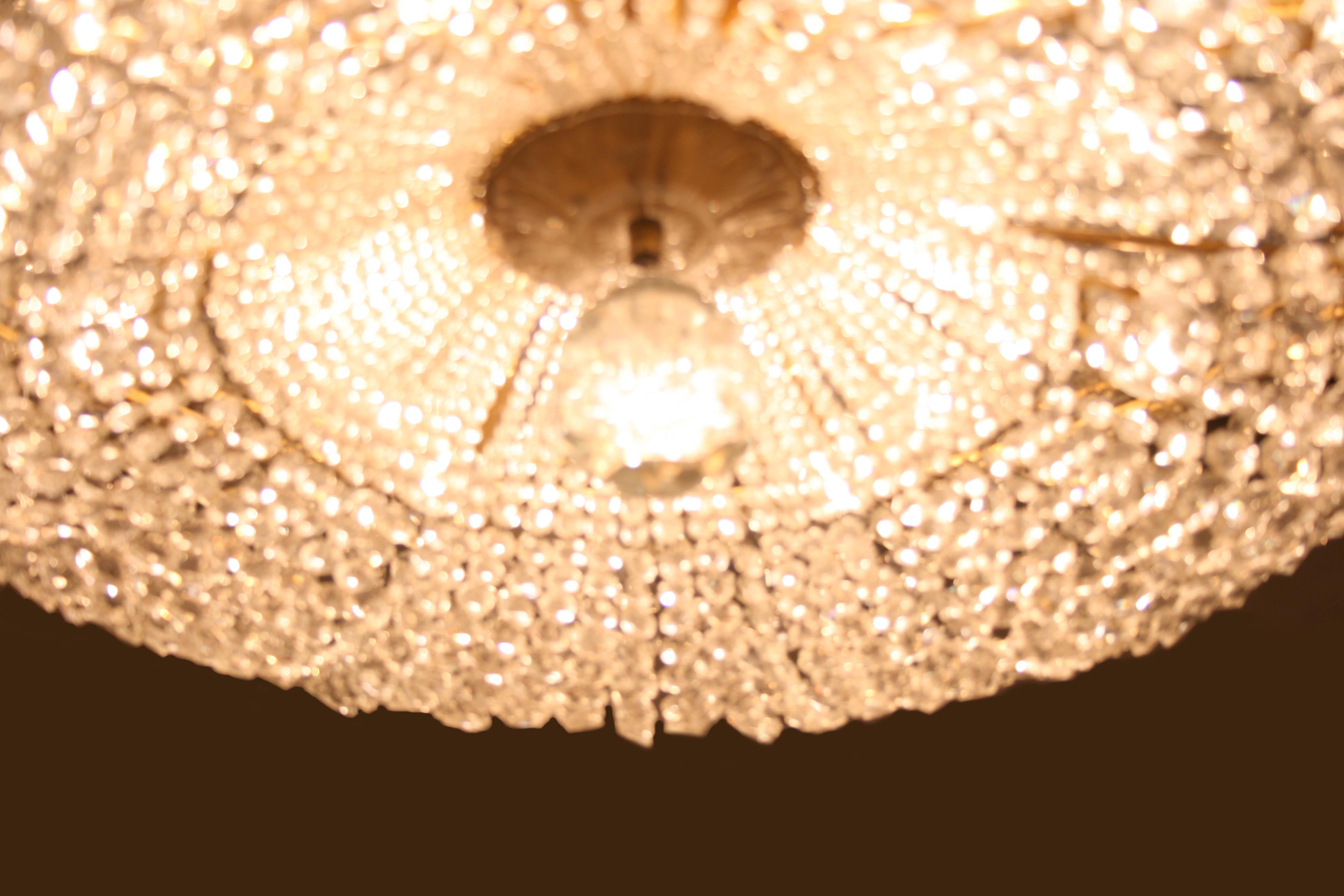 Austrian Large Cut Crystal Brass Chandelier in the Style of Lobmeyr, Vienna Pendant