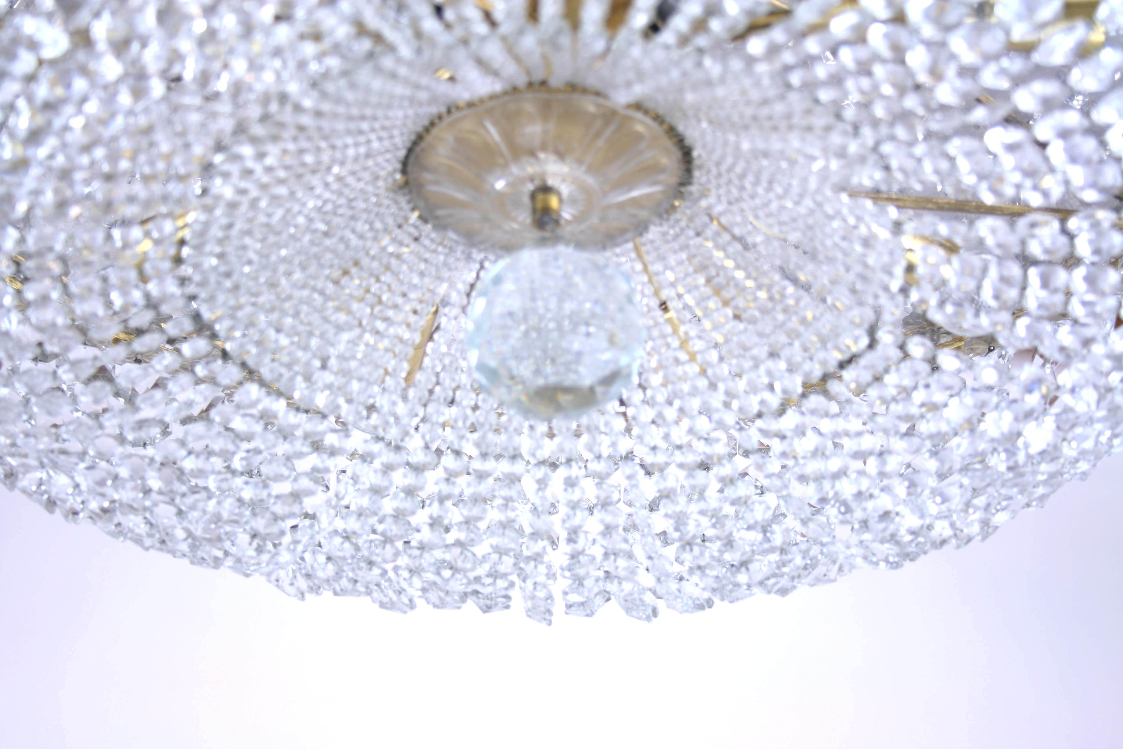 Cast Large Cut Crystal Brass Chandelier in the Style of Lobmeyr, Vienna Pendant