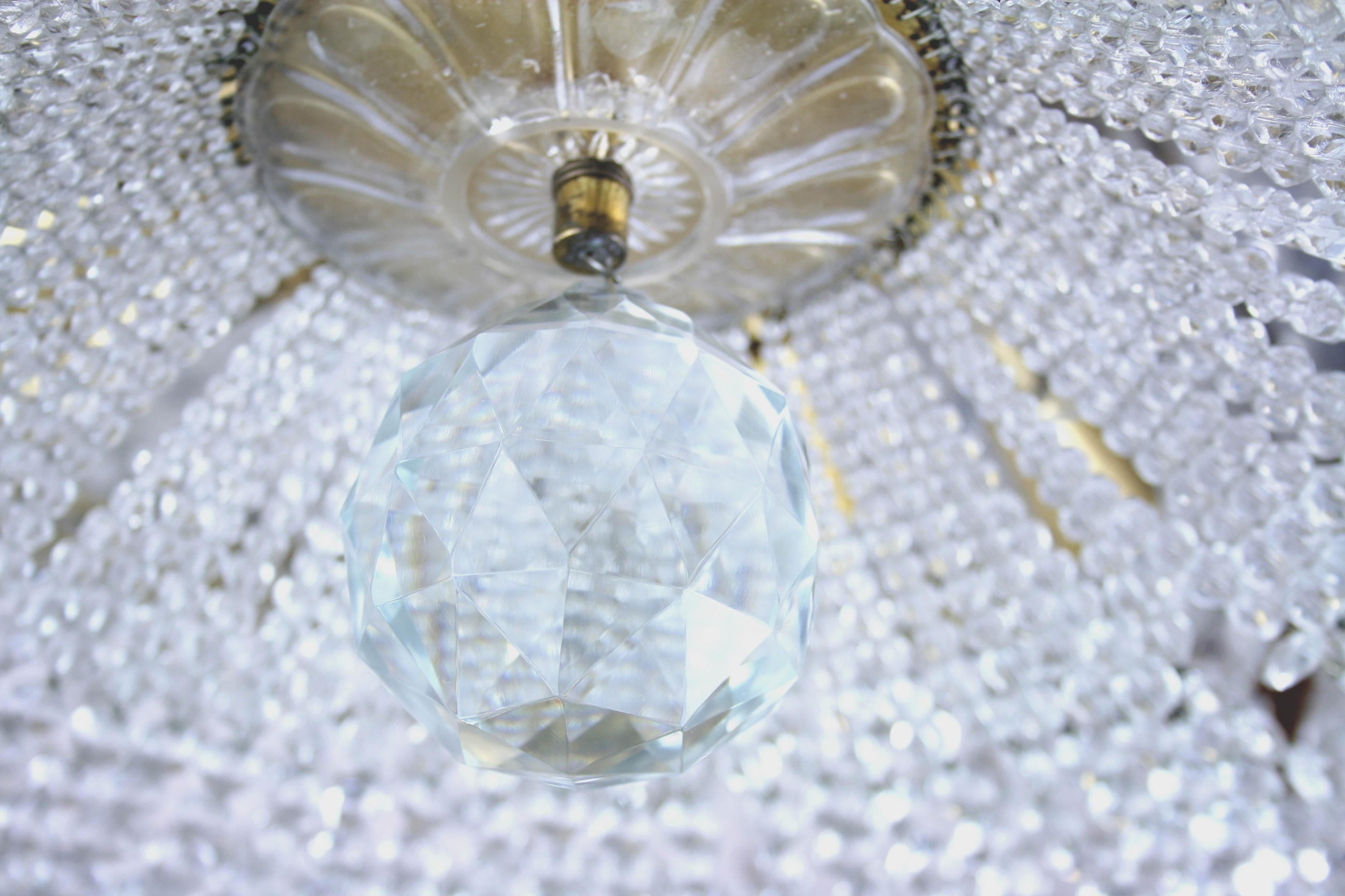 Large Cut Crystal Brass Chandelier in the Style of Lobmeyr, Vienna Pendant 1