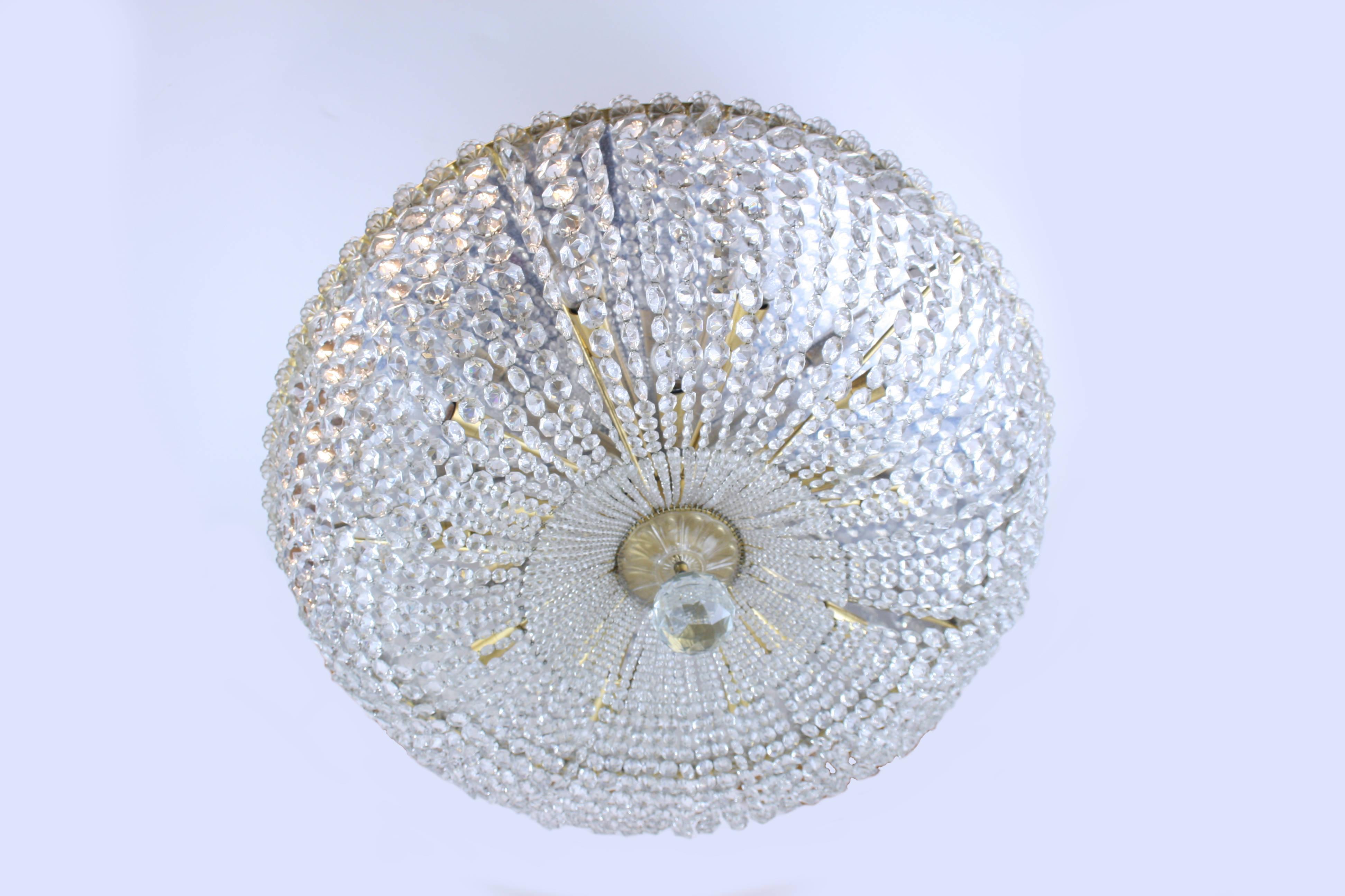 Large Cut Crystal Brass Chandelier in the Style of Lobmeyr, Vienna Pendant 2