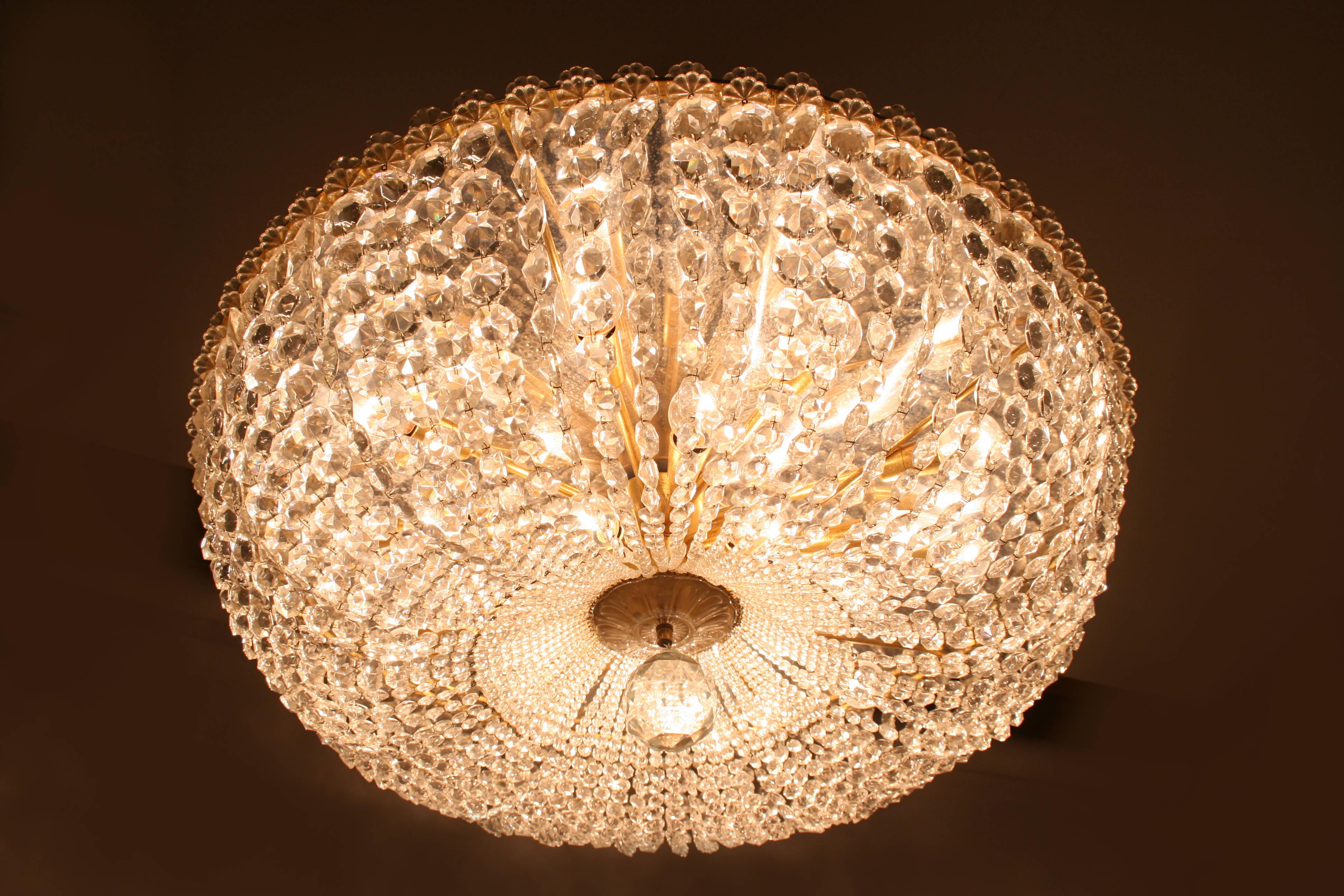 Large Cut Crystal Brass Chandelier in the Style of Lobmeyr, Vienna Pendant 3
