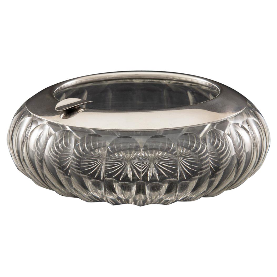 Large Cut Crystal Cigar Ashtray with Sterling Silver Collar, circa 1930