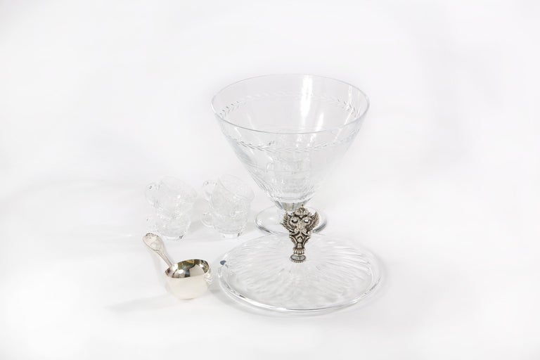 Large Cut Crystal Covered Punch Bowl Service / 8 People In Good Condition For Sale In Hudson, NY