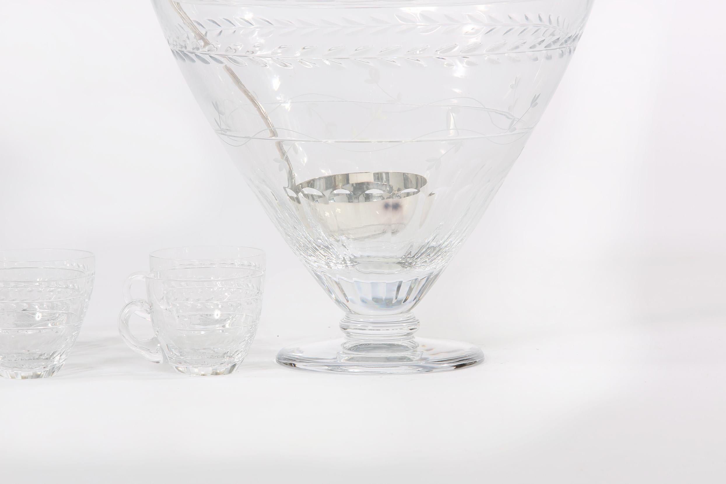 European Large Cut Crystal Covered Punch Bowl Service / 8 People For Sale