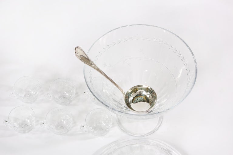 Large Cut Crystal Covered Punch Bowl Service / 8 People For Sale 2