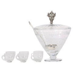 Large Cut Crystal Covered Punch Bowl Service / 8 People