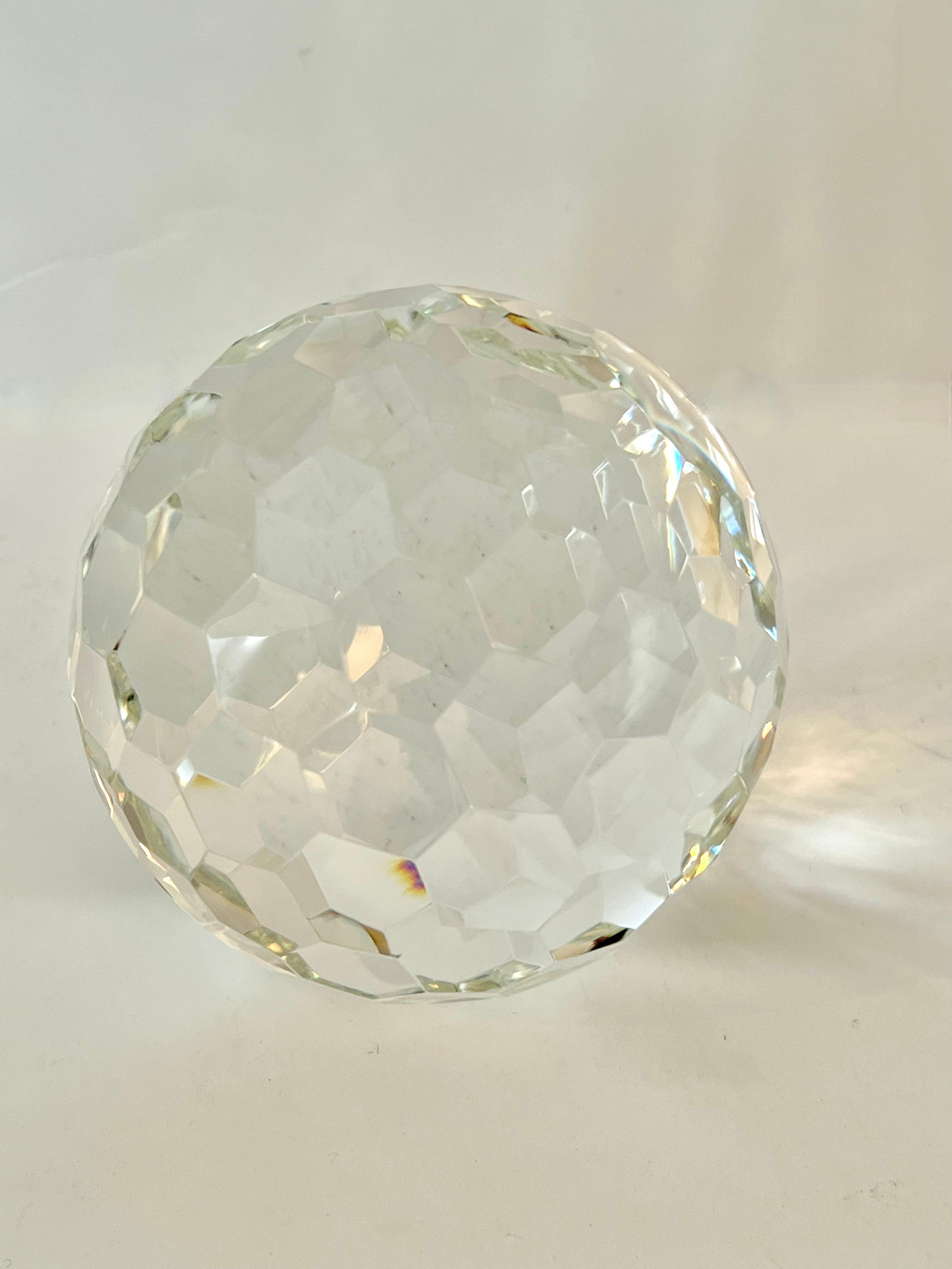 Modern Large Cut Crystal Multi-Faceted Paperweight  For Sale