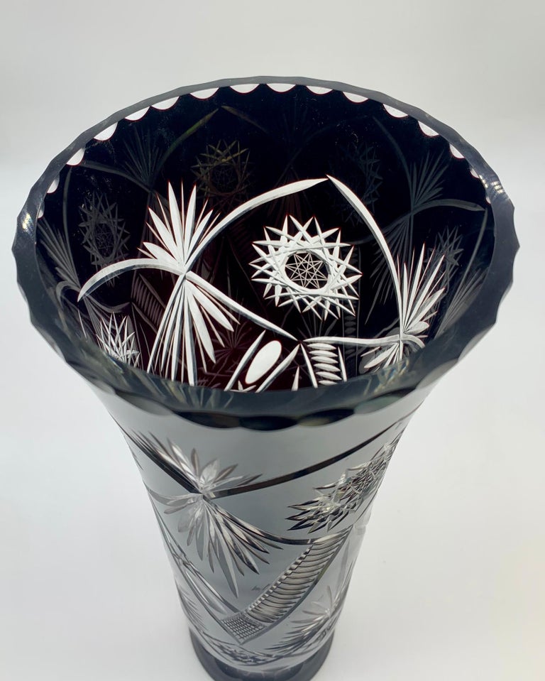 Large Cut Crystal Vase 19201930 in Dark Red / Black at 1stDibs black crystal vase, black cut