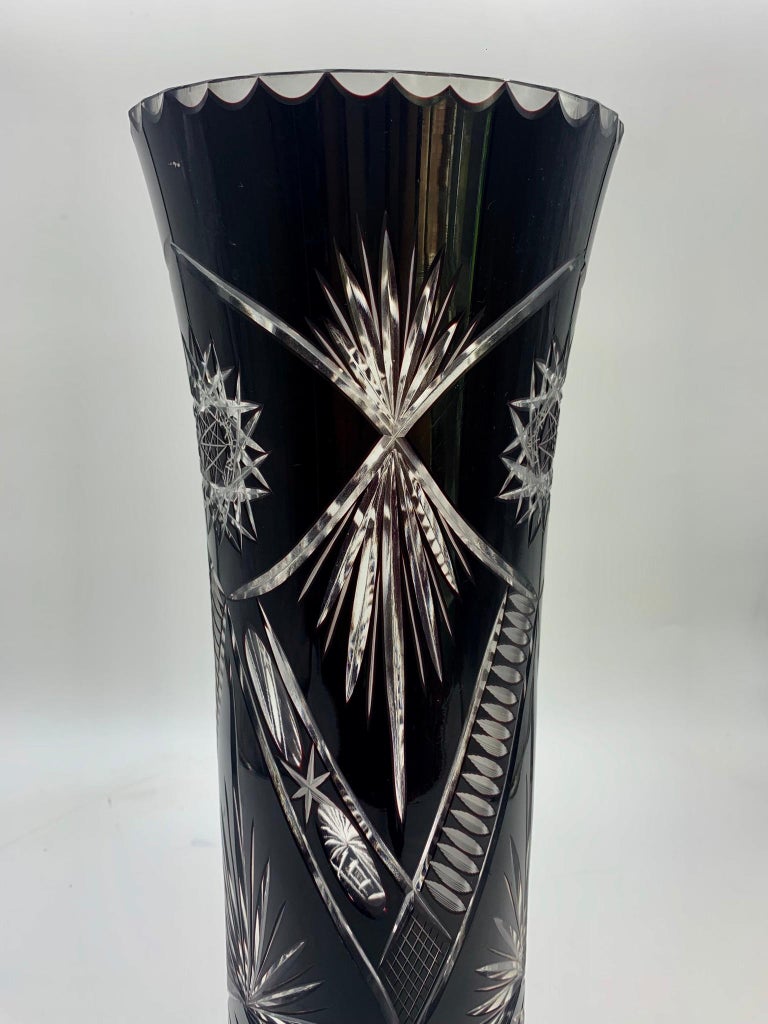 Large Cut Crystal Vase 19201930 in Dark Red / Black at 1stDibs black crystal vase, black cut
