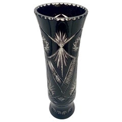 Große Vase aus geschliffenem Kristall, 1920-1930 in Dunkelrot / Schwarz