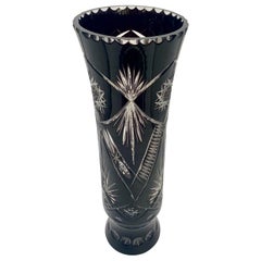 Large Cut Crystal Vase 1920-1930 in Dark Red / Black