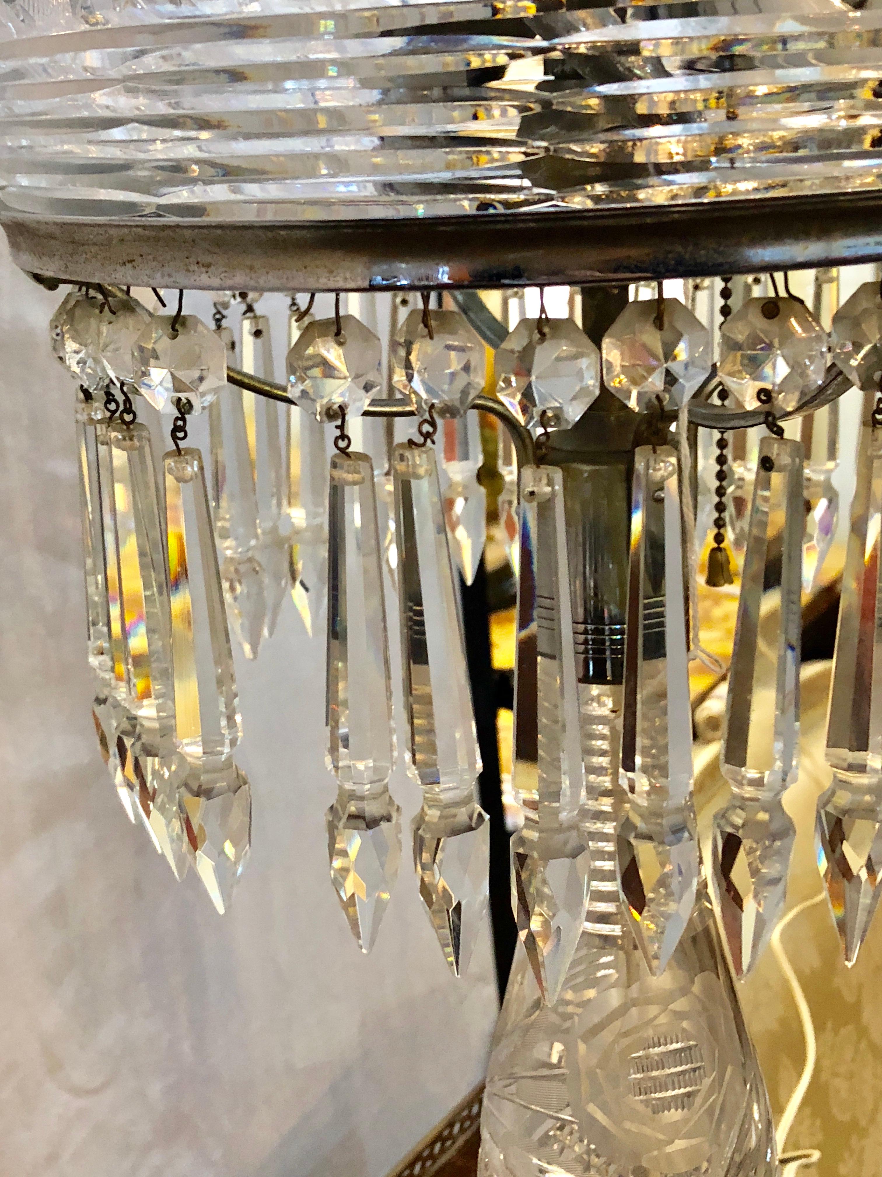 Large Cut Glass and Crystal Domed Shaded Table Lamp 5