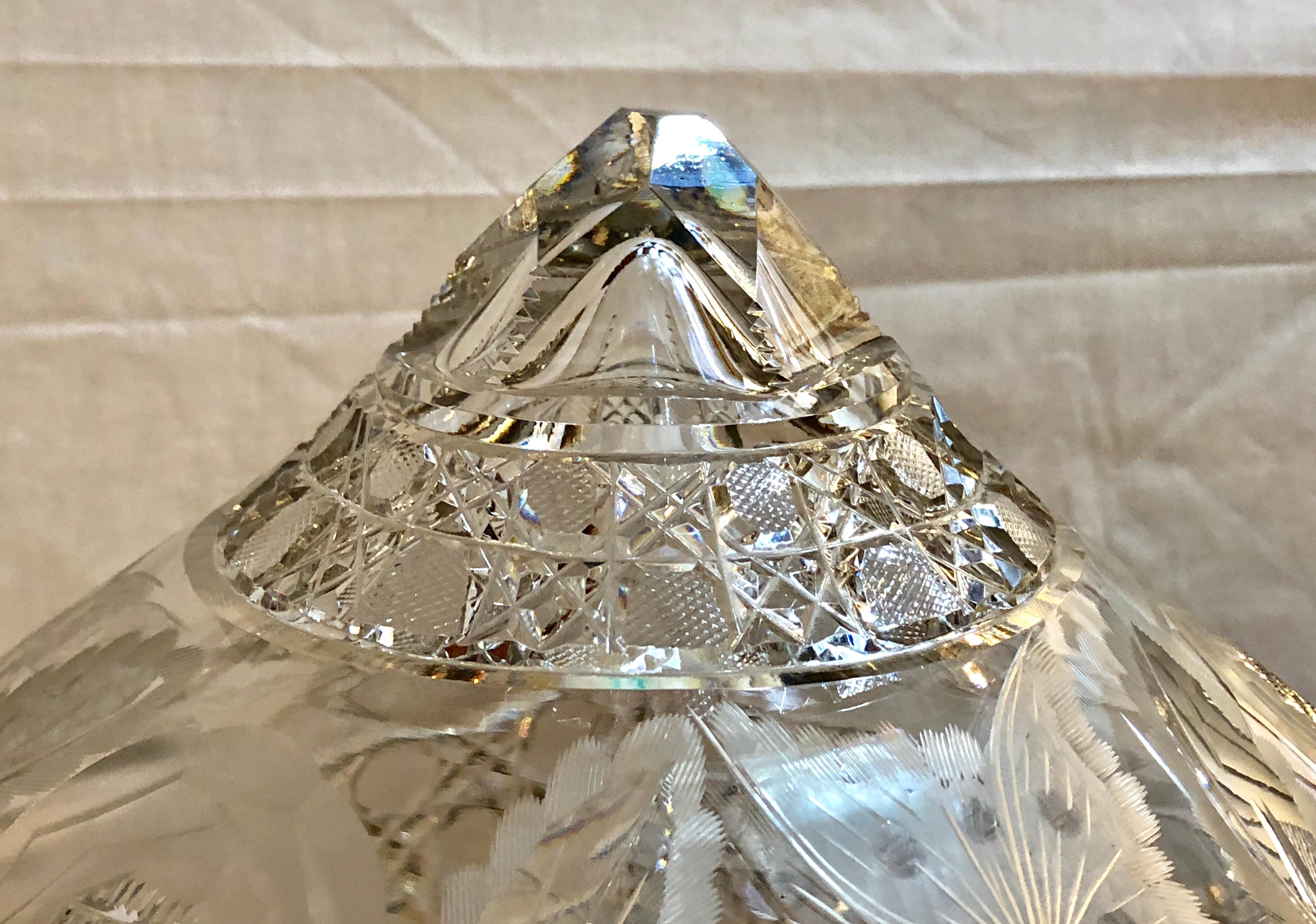 Large Cut Glass and Crystal Domed Shaded Table Lamp 8