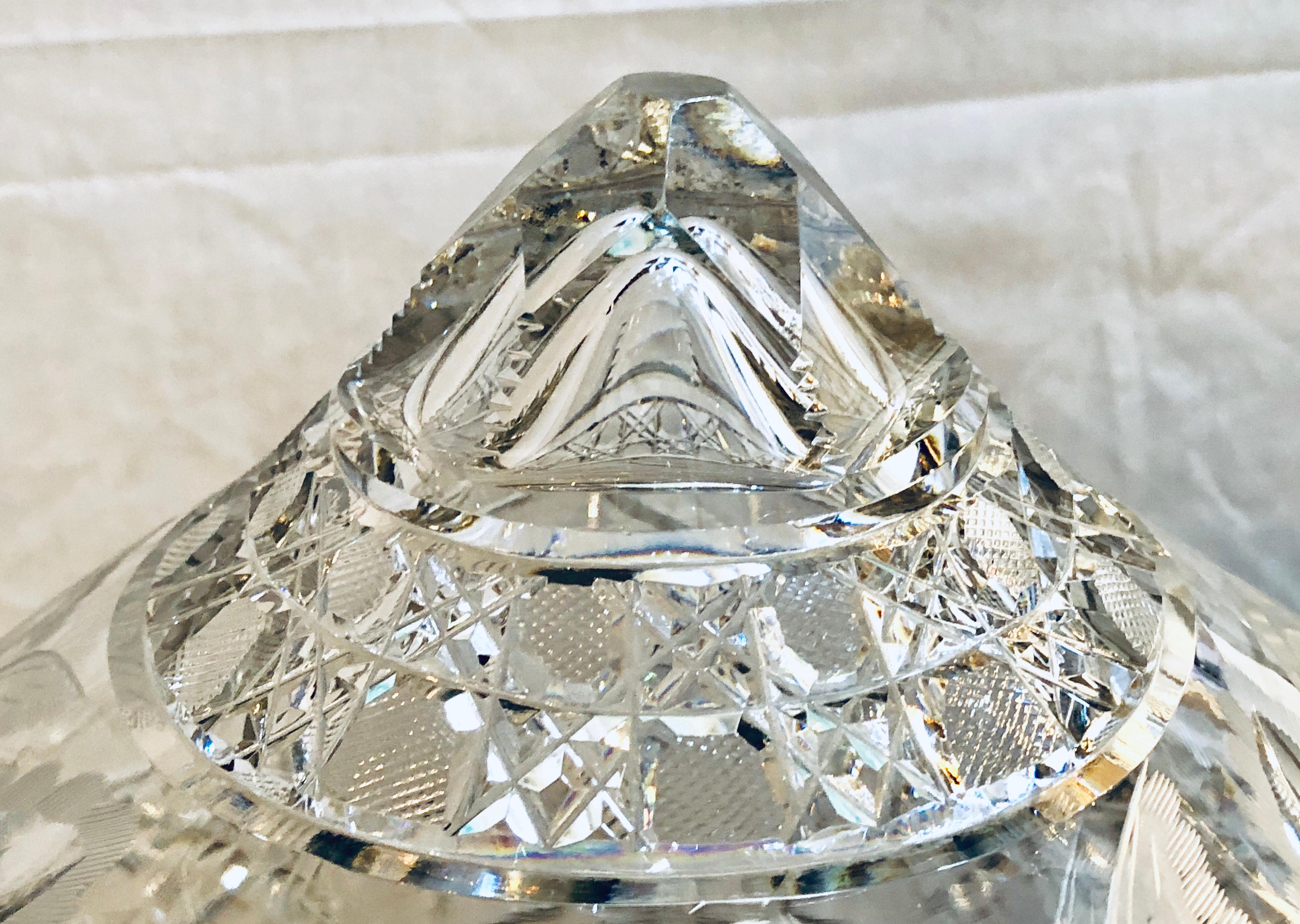 Large Cut Glass and Crystal Domed Shaded Table Lamp 9