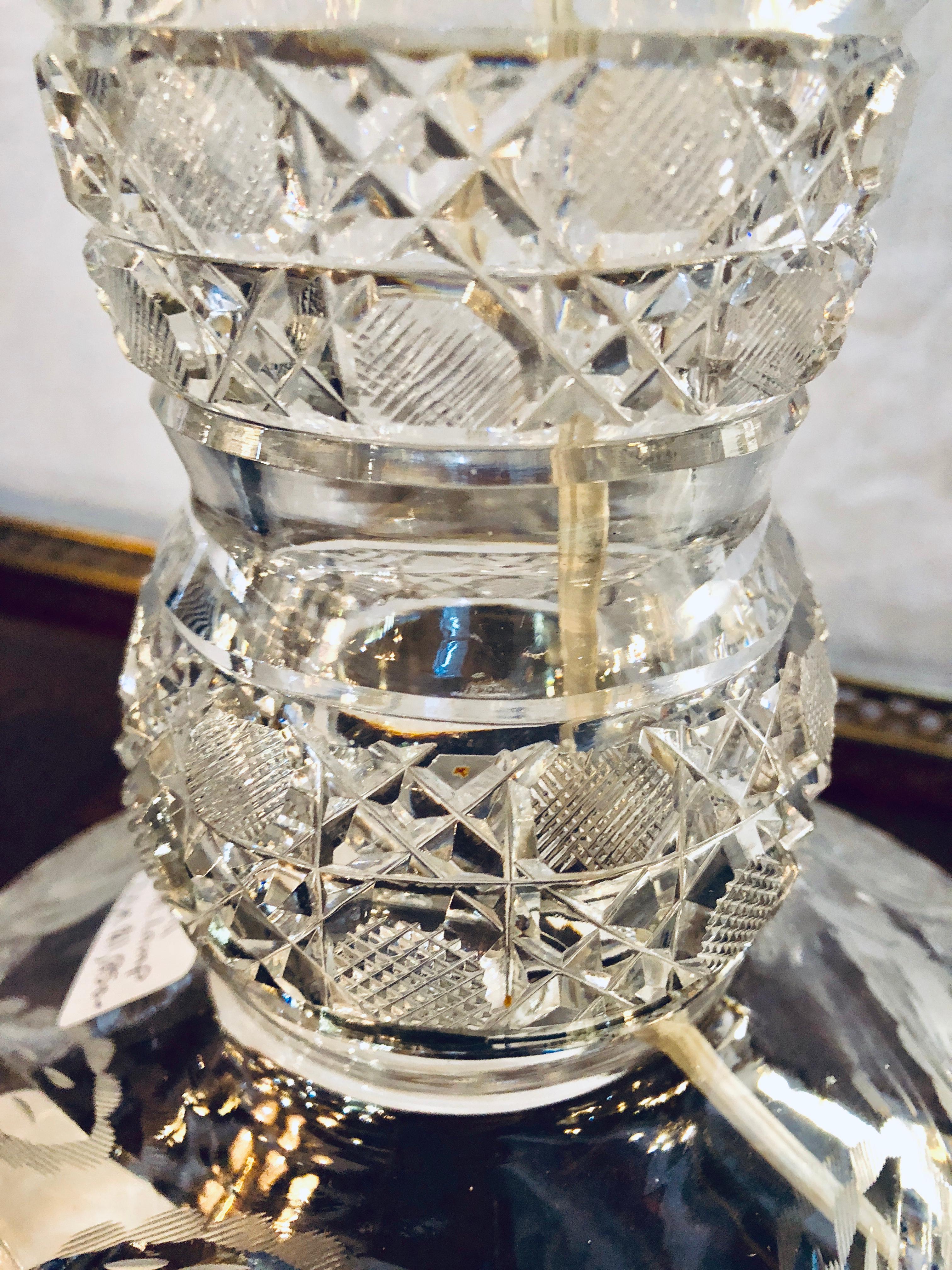 Art Deco Large Cut Glass and Crystal Domed Shaded Table Lamp