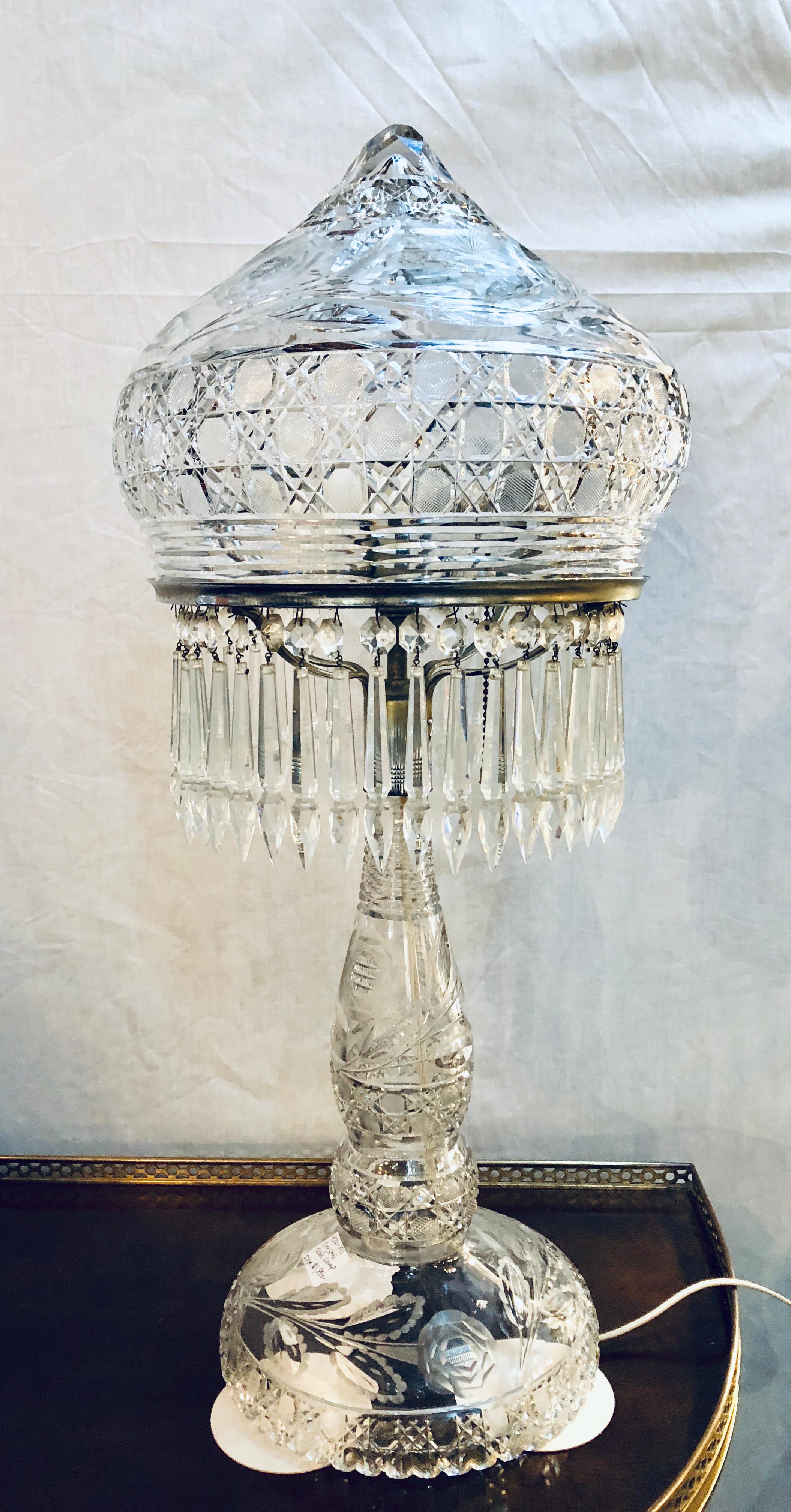 Large Cut Glass and Crystal Domed Shaded Table Lamp 1