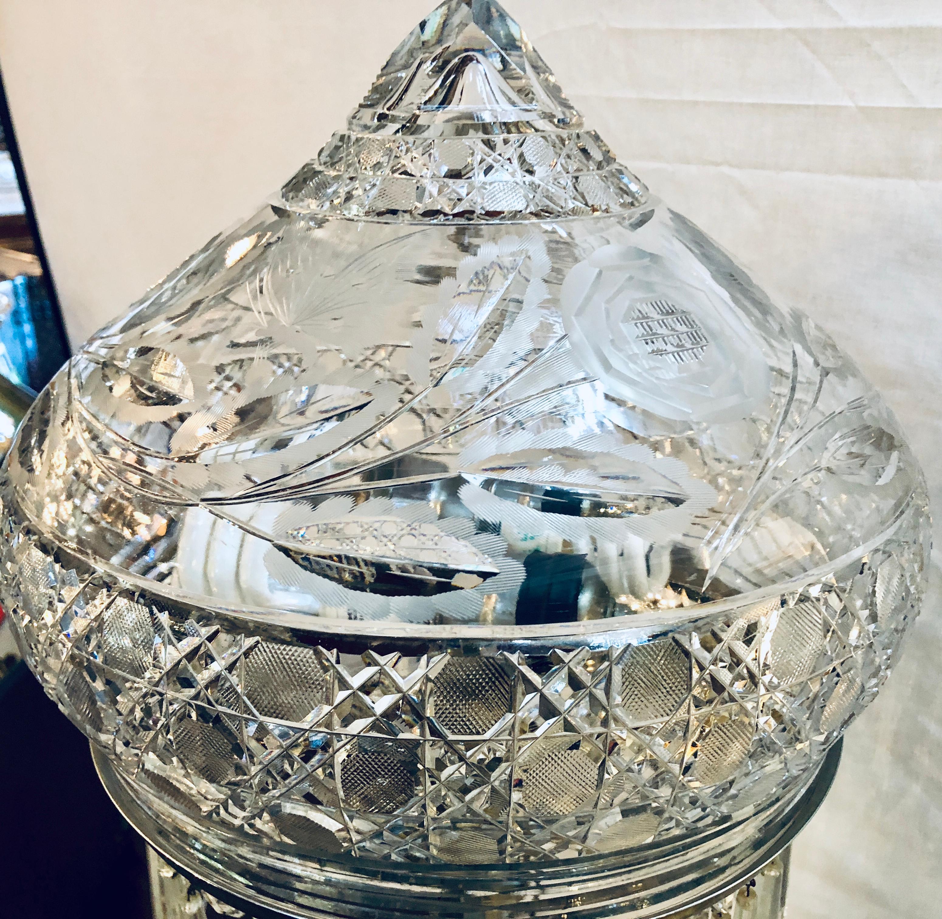 Large Cut Glass and Crystal Domed Shaded Table Lamp 2