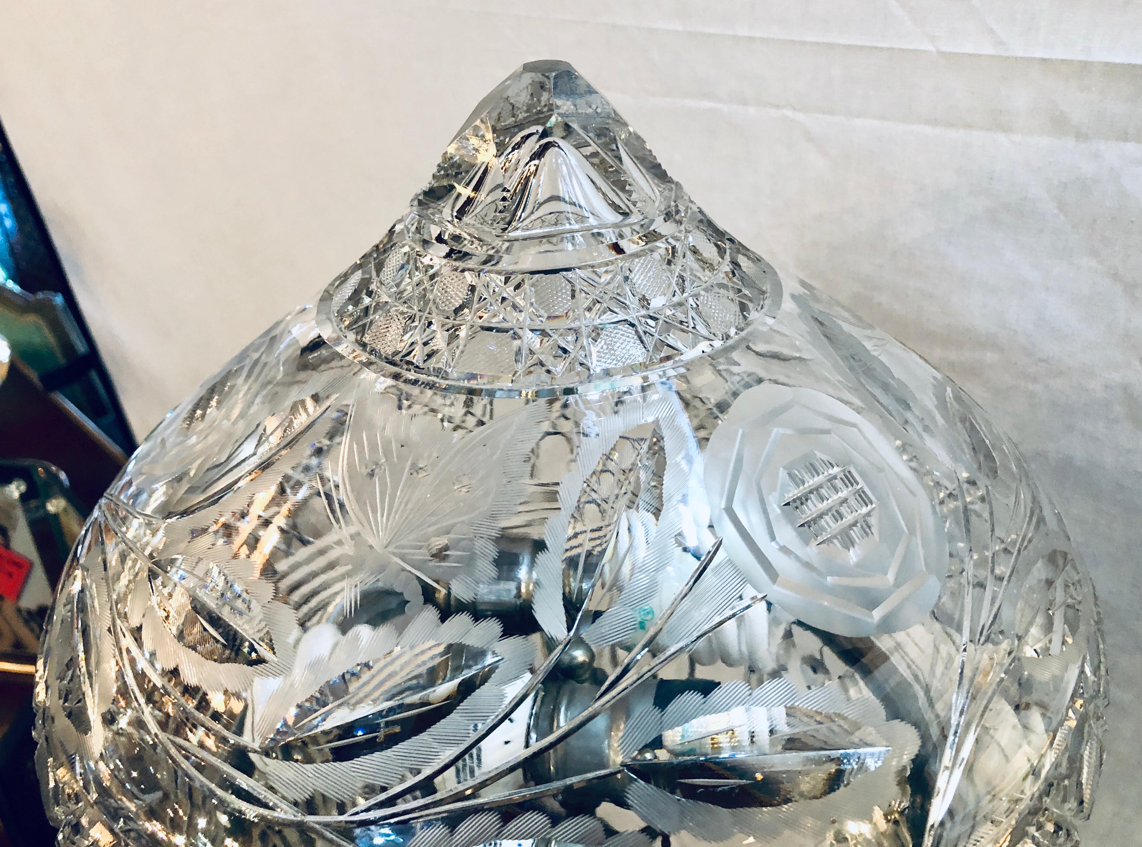 Large Cut Glass and Crystal Domed Shaded Table Lamp 3