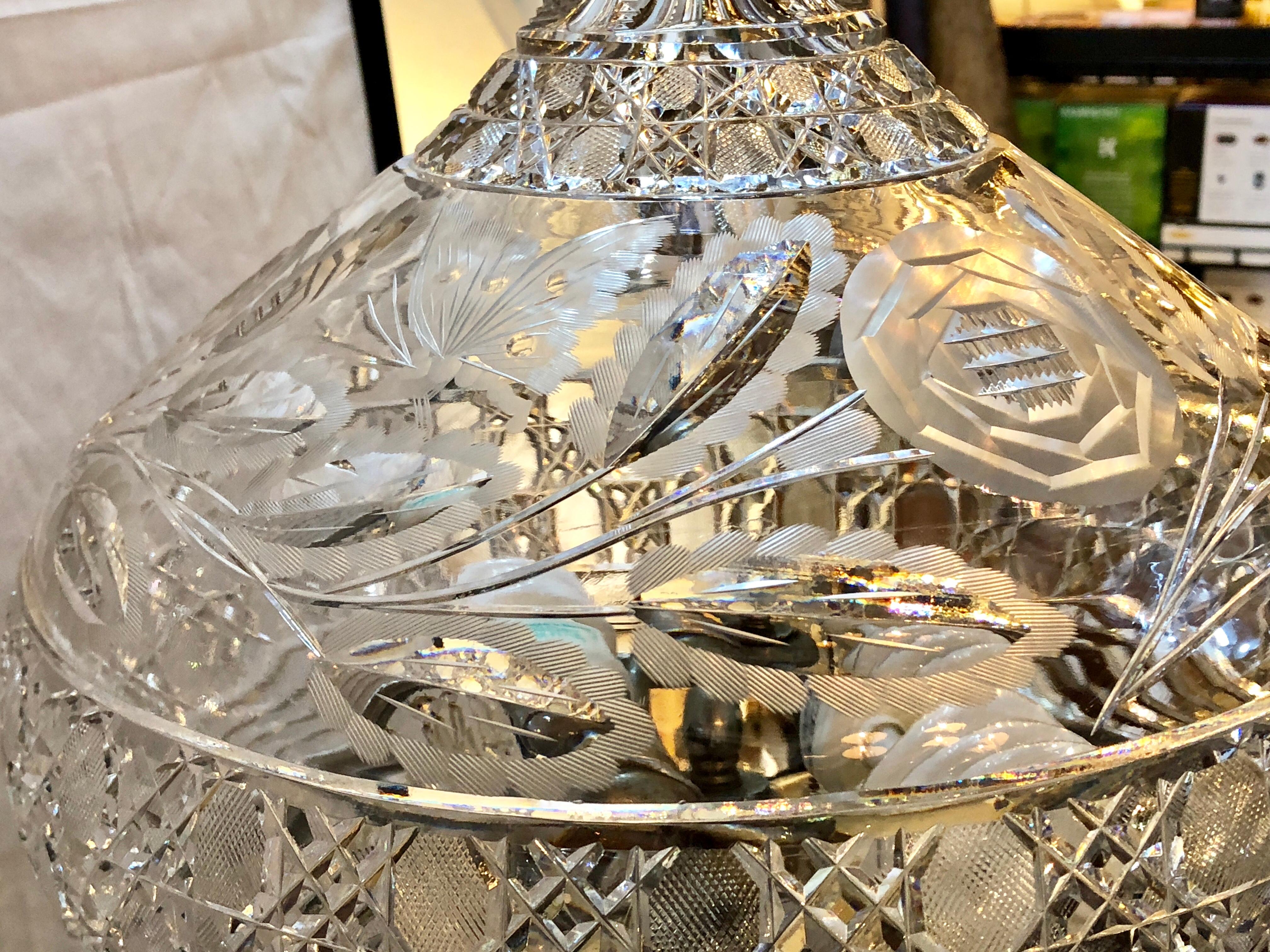 Large Cut Glass and Crystal Domed Shaded Table Lamp 4