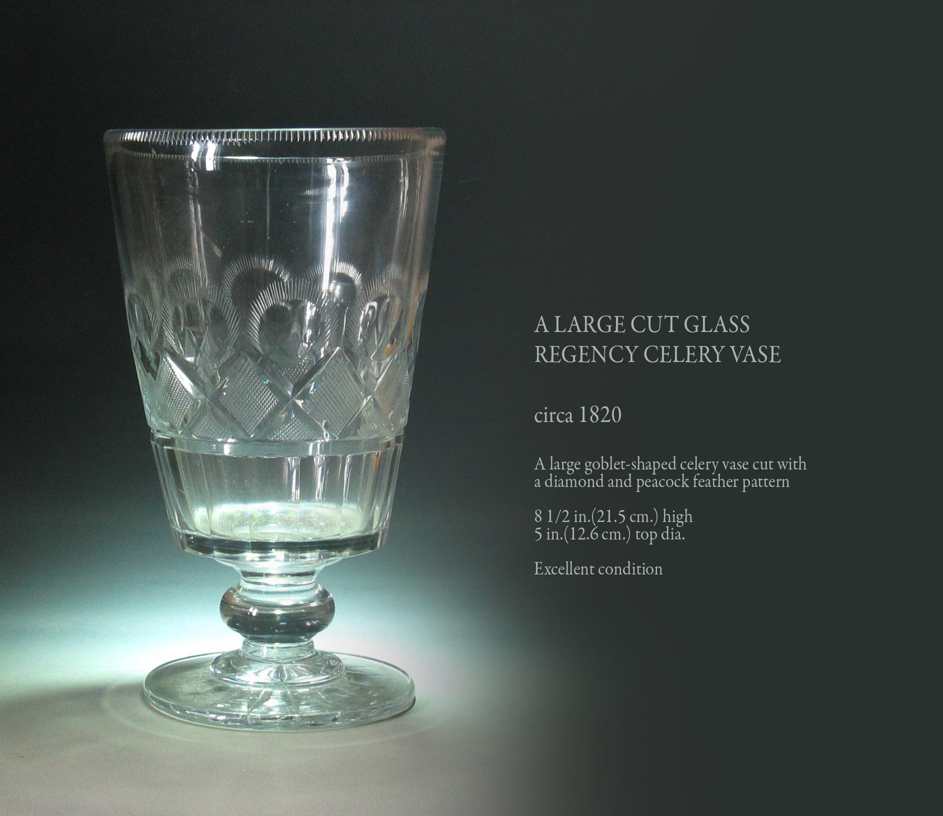 Hand-Carved Large Cut Glass Regency Celery Vase, Circa 1820 For Sale