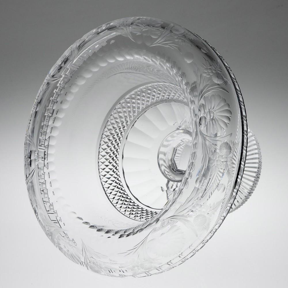 Large Cut Glass Turnover Rim Pedestal Bowl, 20th Century In Good Condition For Sale In Tunbridge Wells, GB