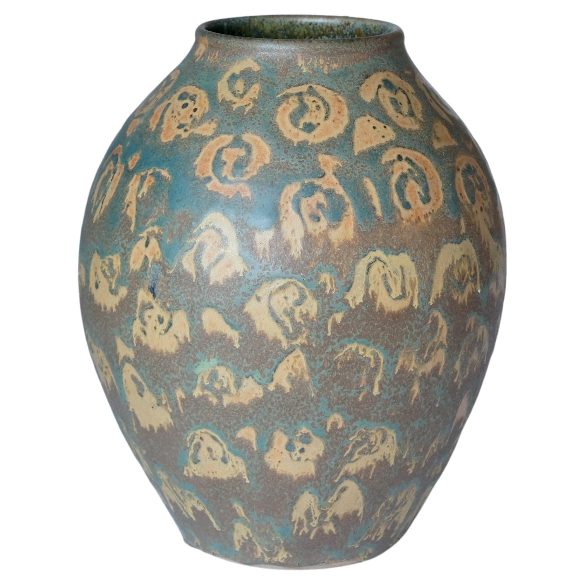 Large Cyan Swirl Pattern Vase For Sale